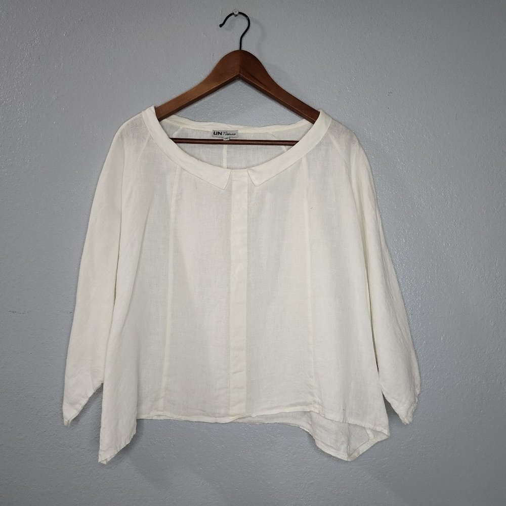 LIN Nature Womens Size 46 White Victorian Sheer Linen Dolman Blouse Top Batwing - Picture 1 of 5